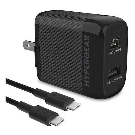 Hypergear SpeedBoost 25-Watt PD Dual-Output USB-C Wall Charger Kit 15626